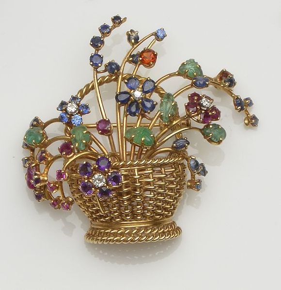 Bonhams : A vari gem-set giardinetto brooch