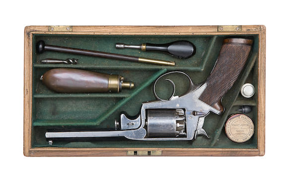 Bonhams : A Cased 54-Bore Beaumont-Adams Patent Five-Shot Double-Action ...