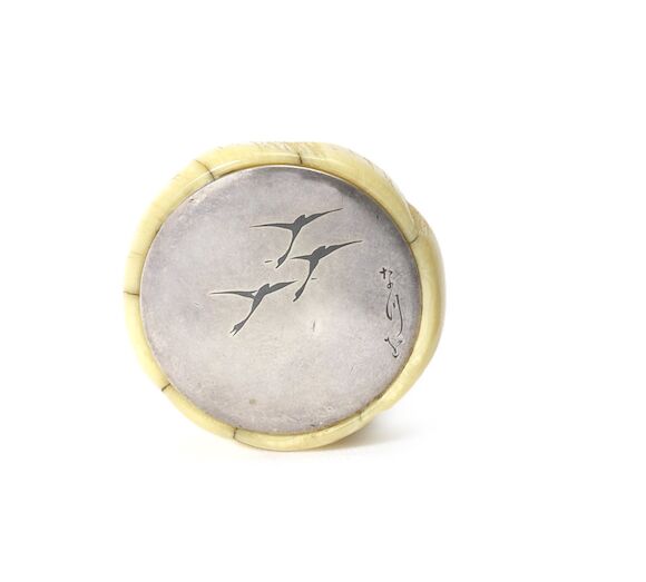 Bonhams A Silver And Narwhal Kagamibuta Netsuke Attributed To Kano 