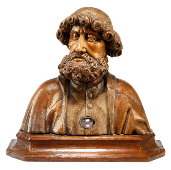 Bonhams : A carved oak figure of Saint Peter