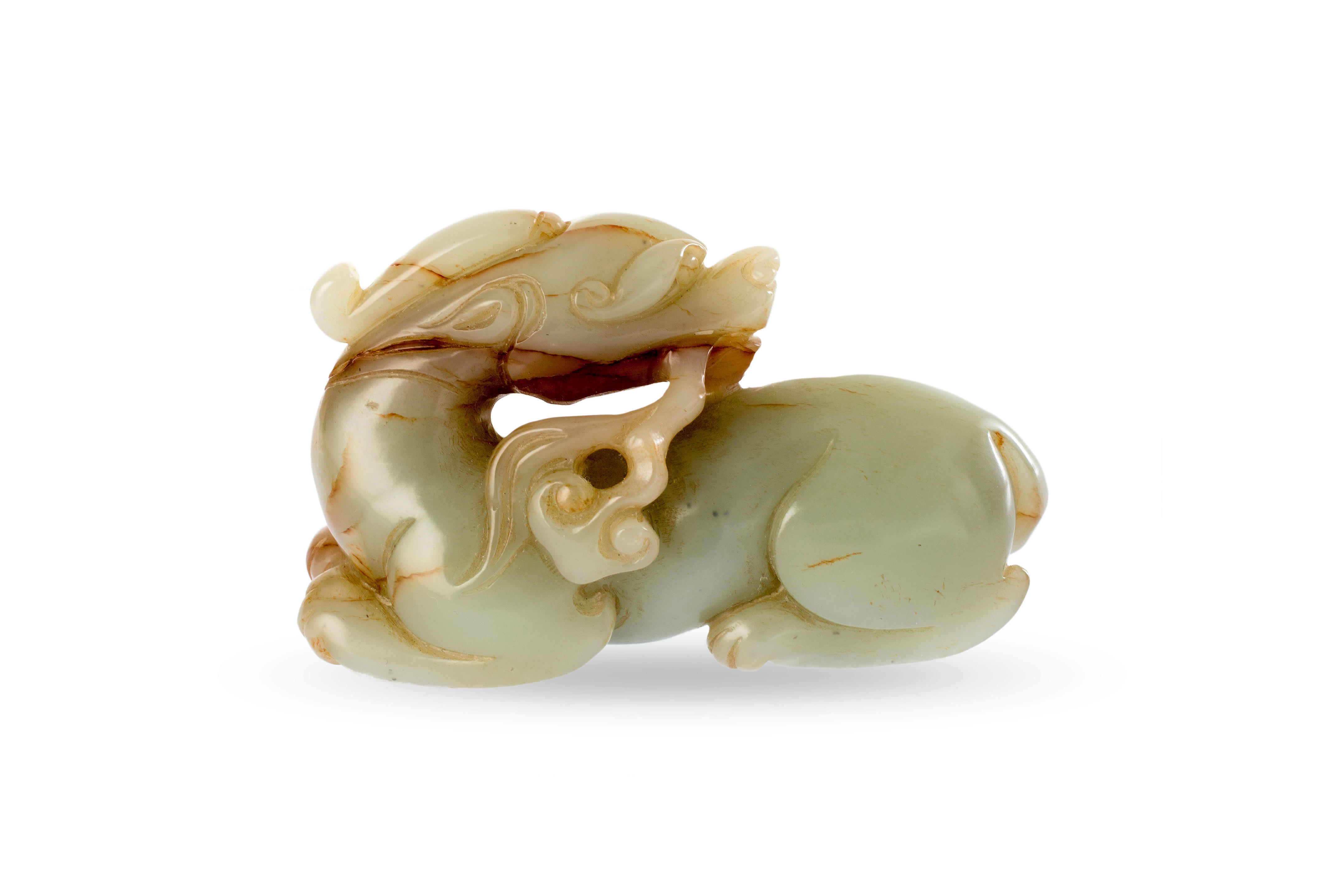 Bonhams : A Chinese jade carving of a reclining mythical beast Qing dynasty