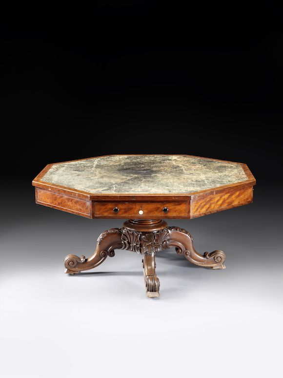 Bonhams : A Victorian mahogany octagonal drum top library table ...