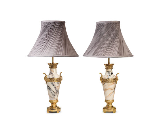 Bonhams : A pair of late 19th century French gilt bronze and marble urn ...
