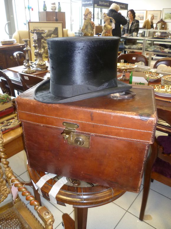 Bonhams A Herbert Johnson cased black silk top hat