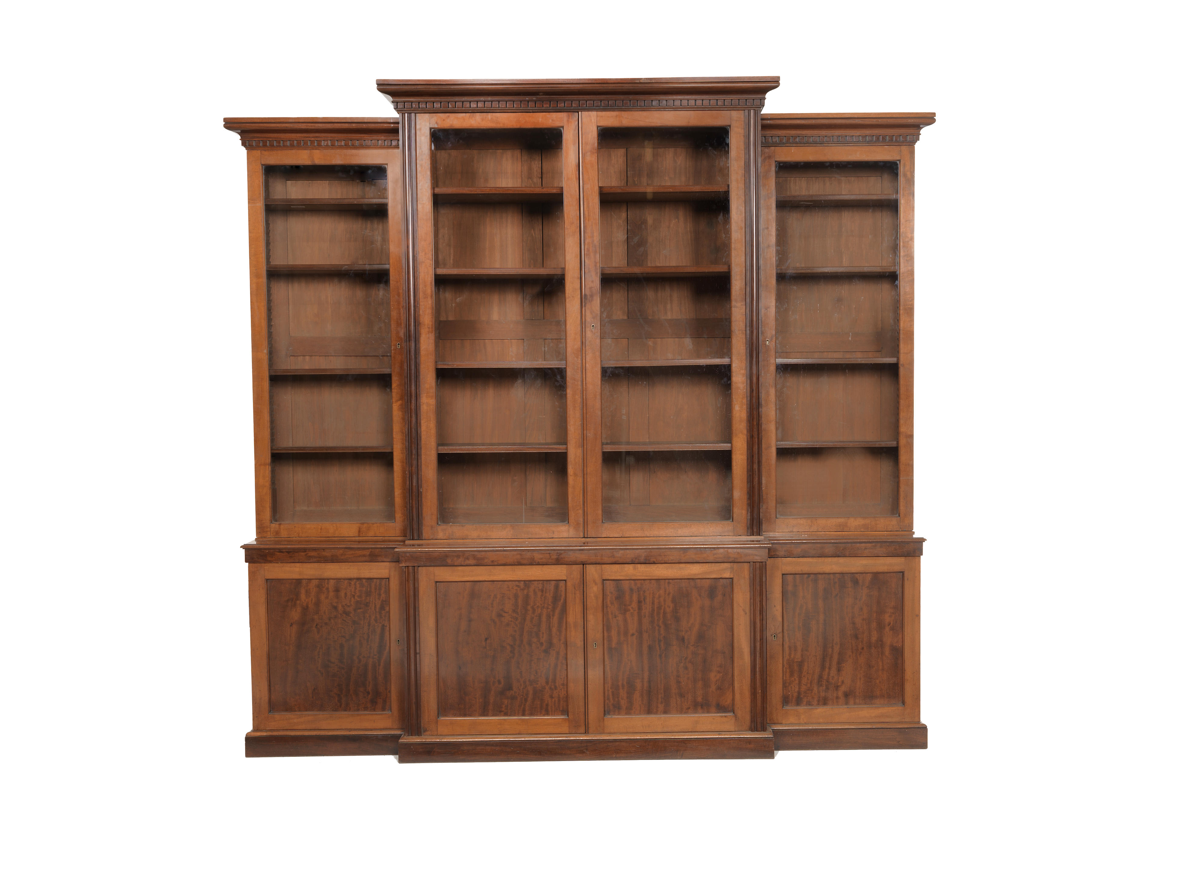 An early Victorian mahogany breakfront bookcase