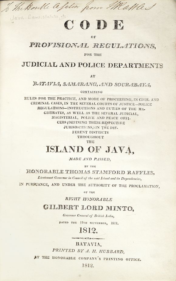Bonhams : JAVA - RAFFLES RAFFLES (THOMAS STAMFORD) Code of Provisional ...