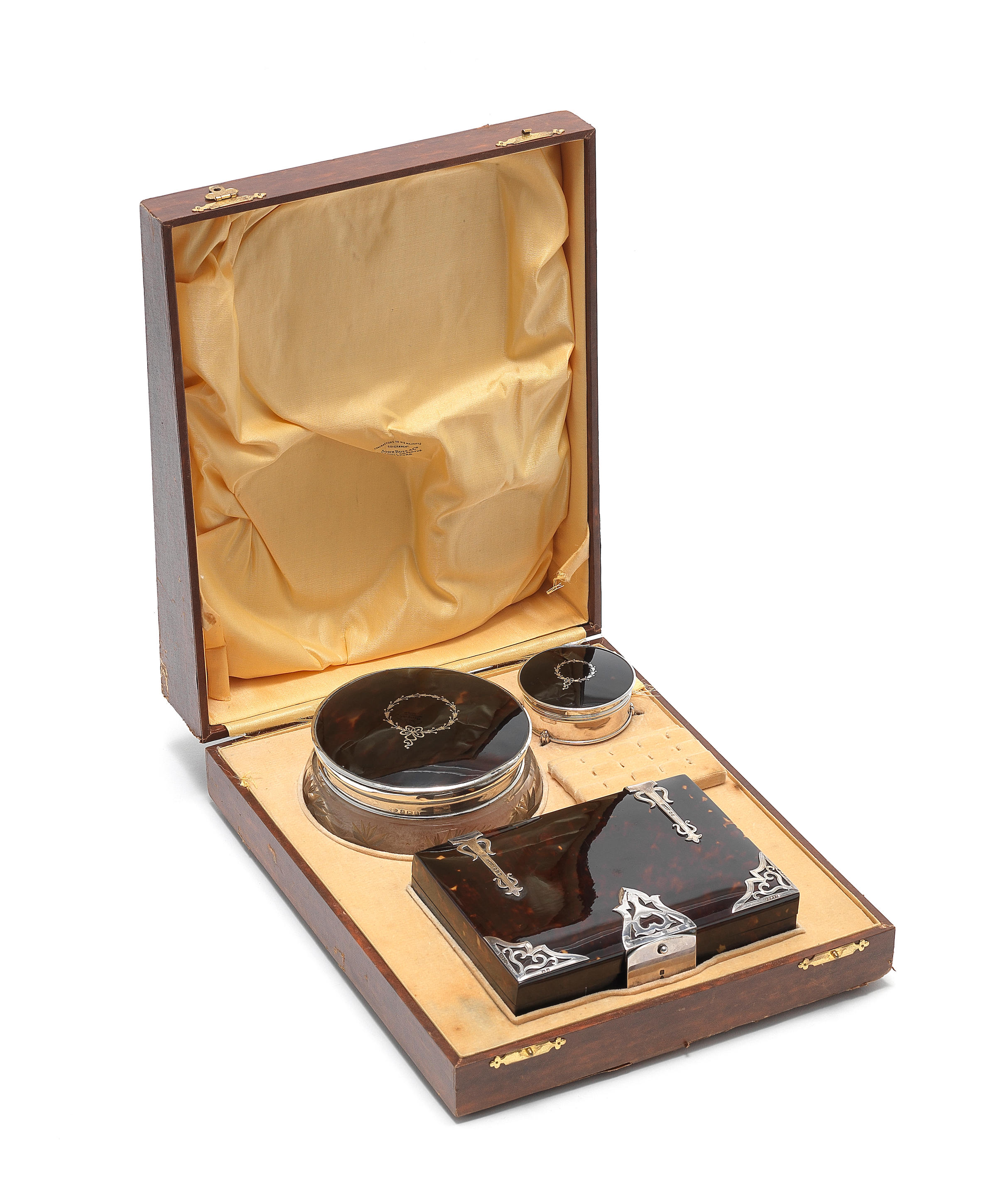 A 20th century cased silver and tortoiseshell-mounted matched dressing...