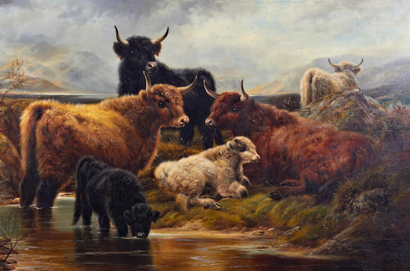 Bonhams : Robert Watson (British, active 1877-1920) Highland cattle by ...