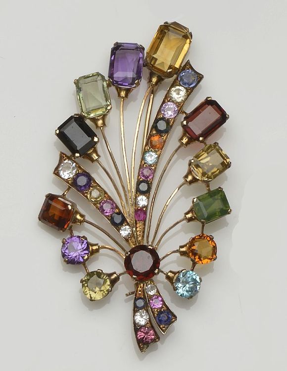 Bonhams : A vari gem-set spray brooch