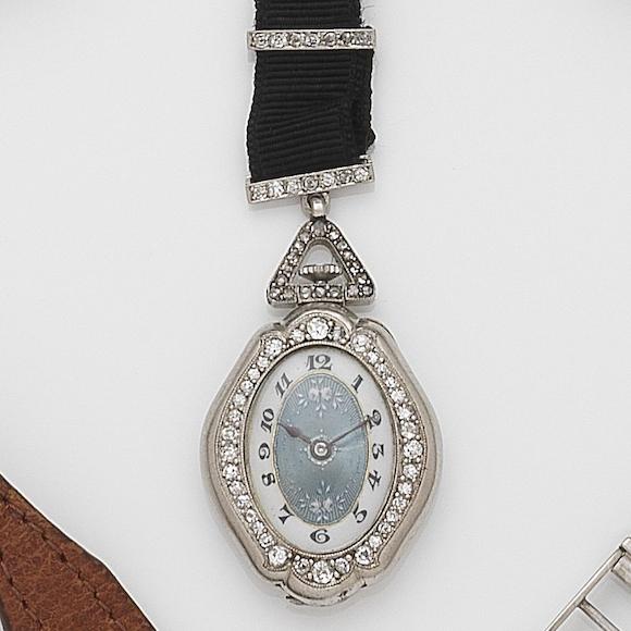 Bonhams : Movado. A platinum and diamond set manual wind pendant watch ...