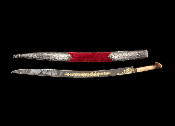 Bonhams : An Ottoman walrus-ivory hilted Sword (yataghan), made by ...