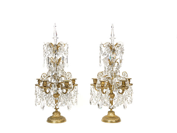 Bonhams : A pair of late 19th century French gilt metal and cut glass ...