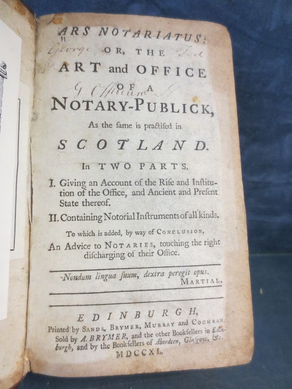 Bonhams SCOTLAND Ars notariatus or, the Art and Office of a Notary