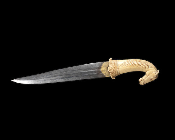 Bonhams : A fine Mughal gem-set ivory hilted Horse Head Dagger (khanjar ...
