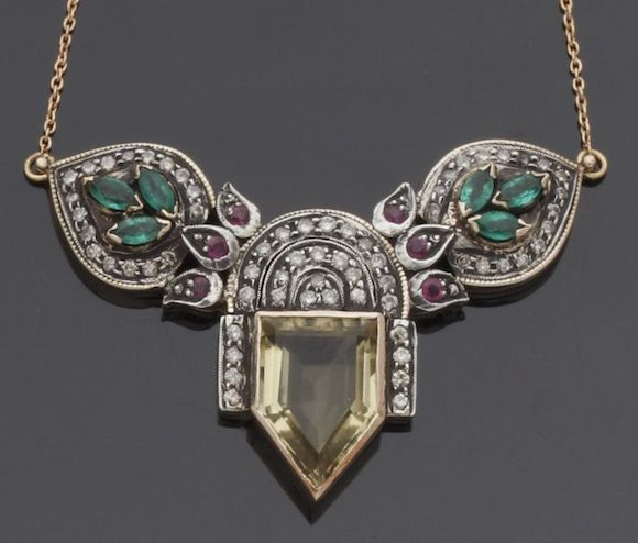 Bonhams : A diamond and vari gem-set pendant