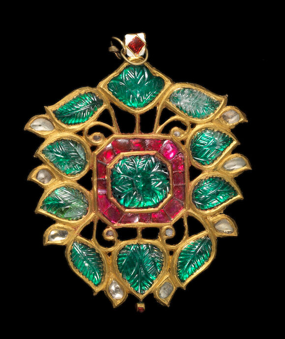 Bonhams : A Mughal style gem-set enamelled gold Pendant India, late ...