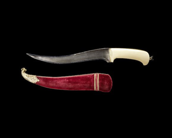 Bonhams : A Mughal ivory-hilted koftgari steel Dagger (peshkabz ...