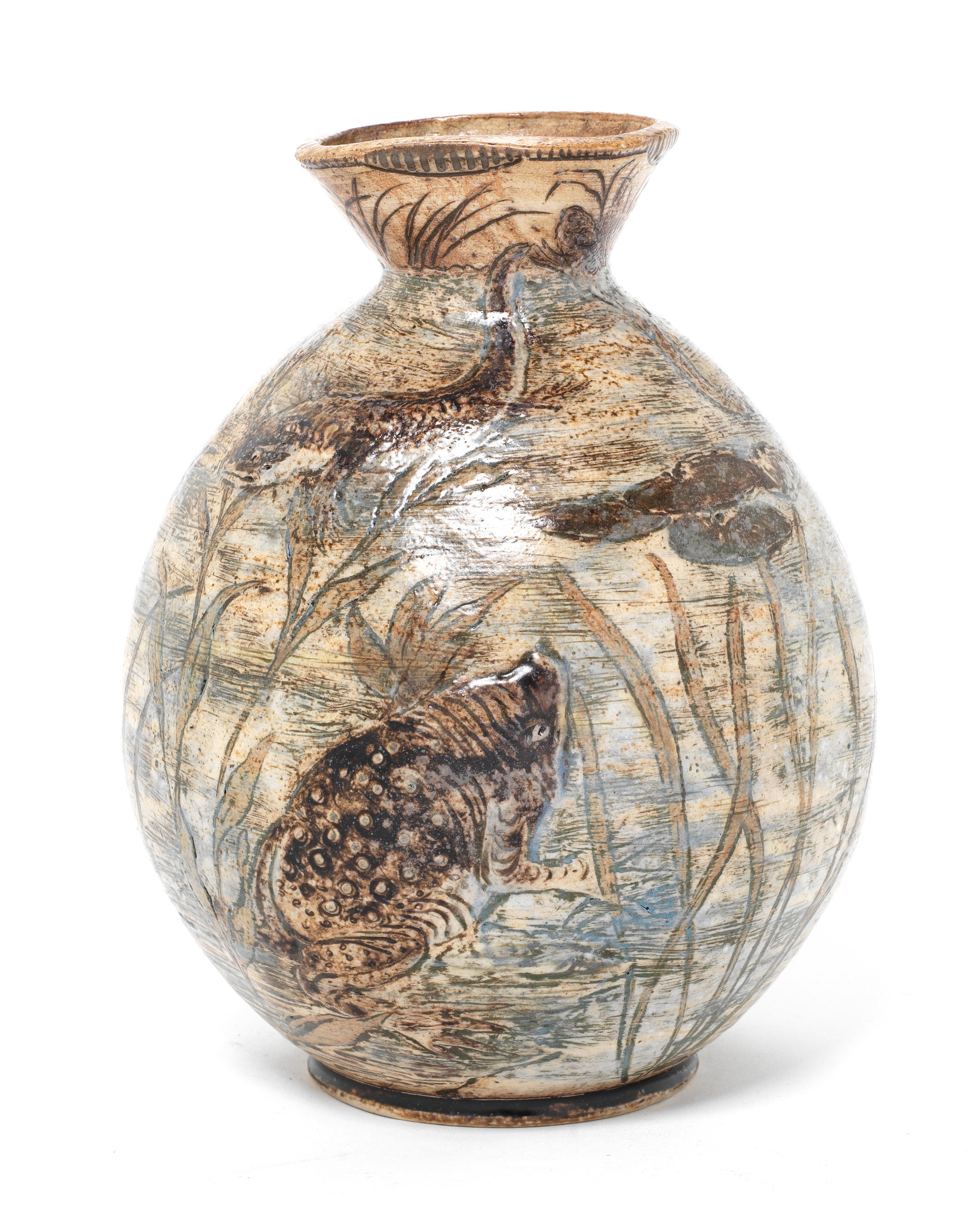 Bonhams : Martin Brothers A Good Stoneware Vase with Toads and Newts in