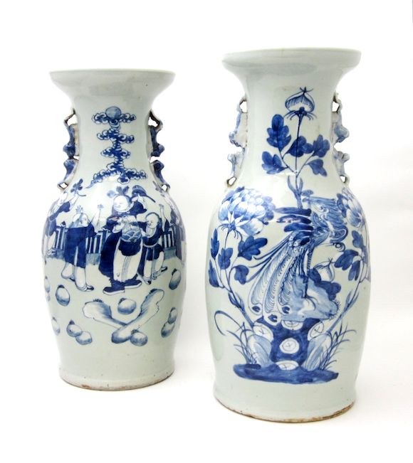 Bonhams : A matched pair of blue and white vases 19th century