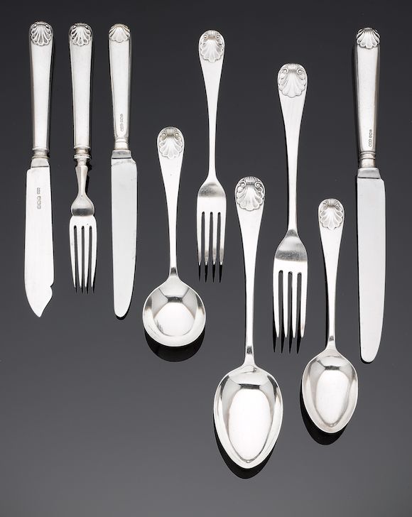 Bonhams : A silver Old English Shell pattern table service of flatware ...
