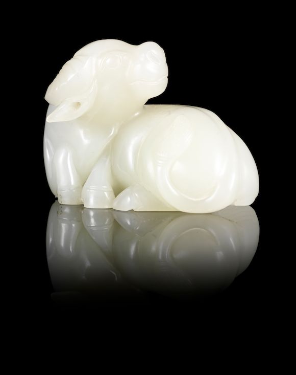 Bonhams A pale jade carving of a water buffalo