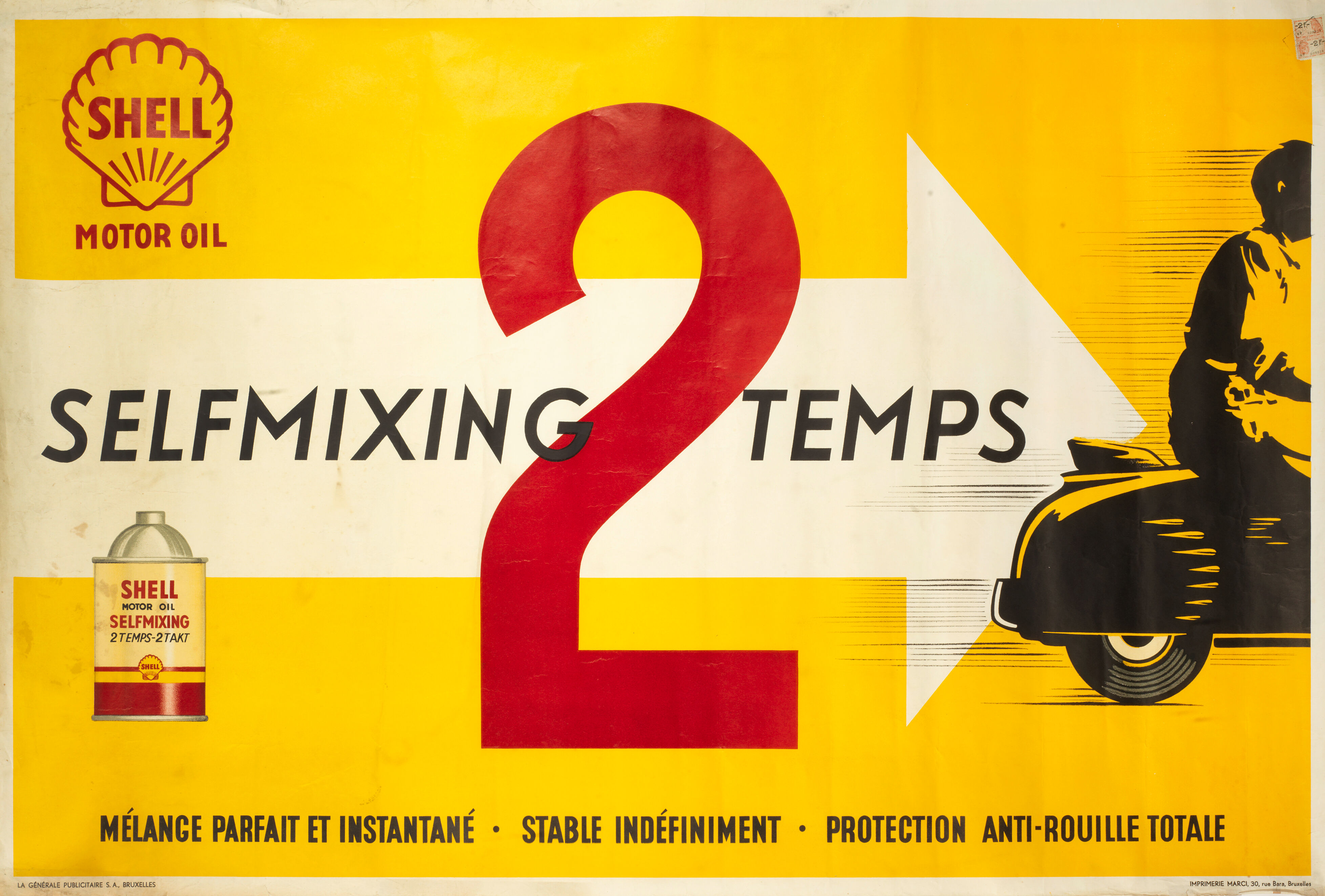 Bonhams Cars : A large 'Shell Motor Oil' advertising poster, Belgian, 1956,