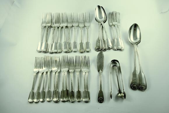 Bonhams : A George IV silver set of eleven table forks and twelve ...