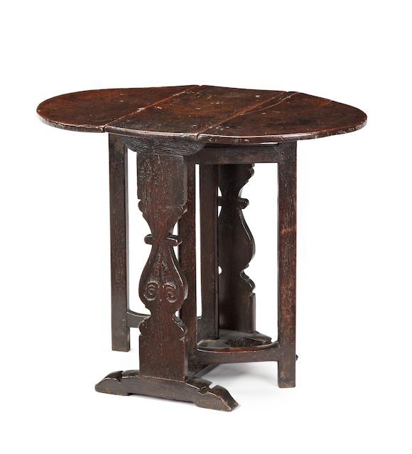 Bonhams : A rare mid-17th century oak sledge-base gateleg occasional ...