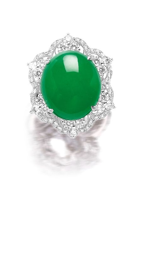 A jadeite and diamond ring