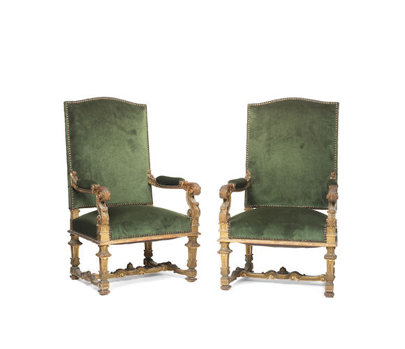 Bonhams : A pair of French late 19th century giltwood fauteuils in the ...