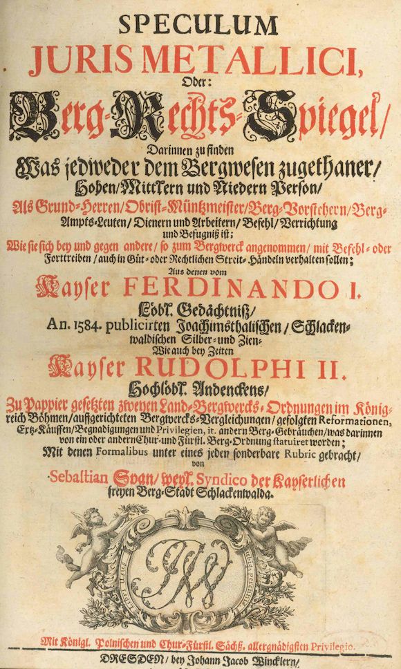 Bonhams MINING SPAN (SEBASTIAN) Speculum juris metallici, oder Berg
