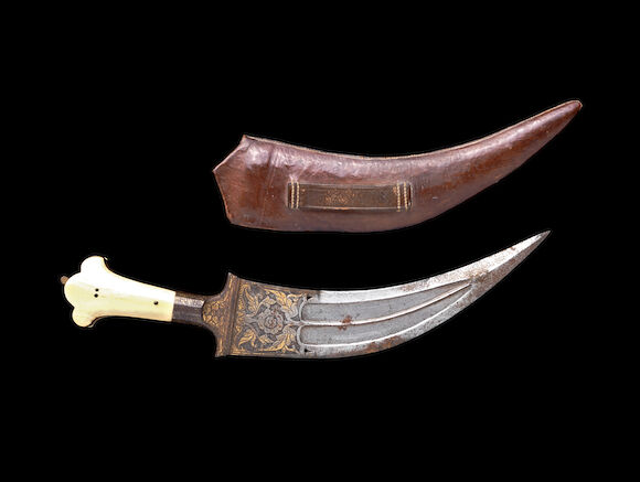 Bonhams : A Mughal ivory-hilted koftgari steel Dagger Northern India ...