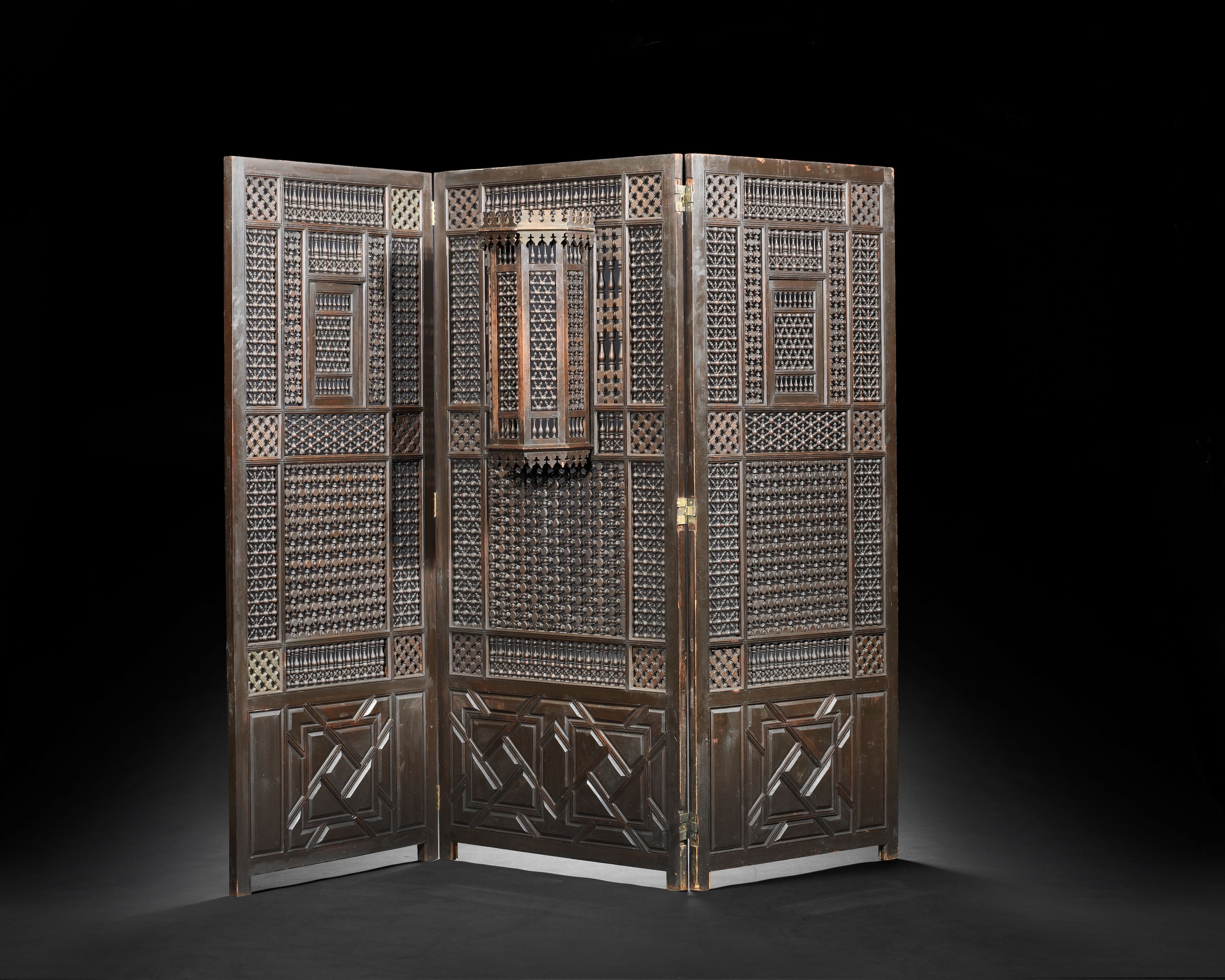 Bonhams An Ottoman mashrabiyya folding wood Screen Egypt, 19th Century