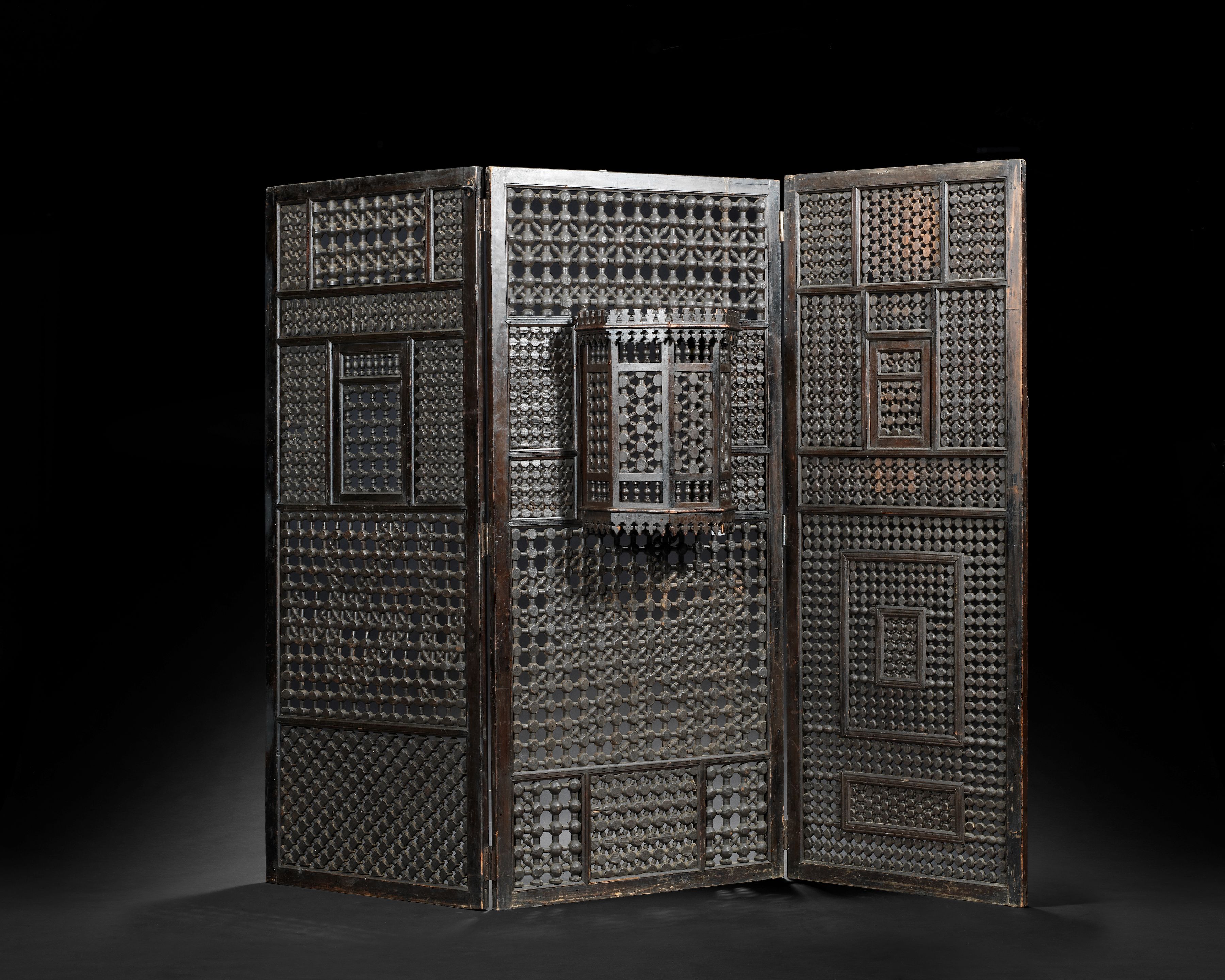 Bonhams An Ottoman mashrabiyya folding wood Screen Egypt, 19th Century