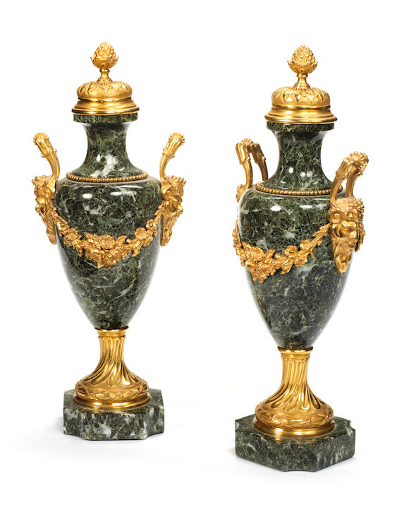 Bonhams : A pair of French late 19th century gilt-bronze mounted verde ...