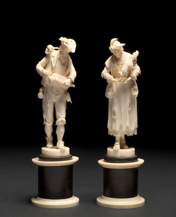 Bonhams : A pair of German 18th century carved ivory figures of beggars