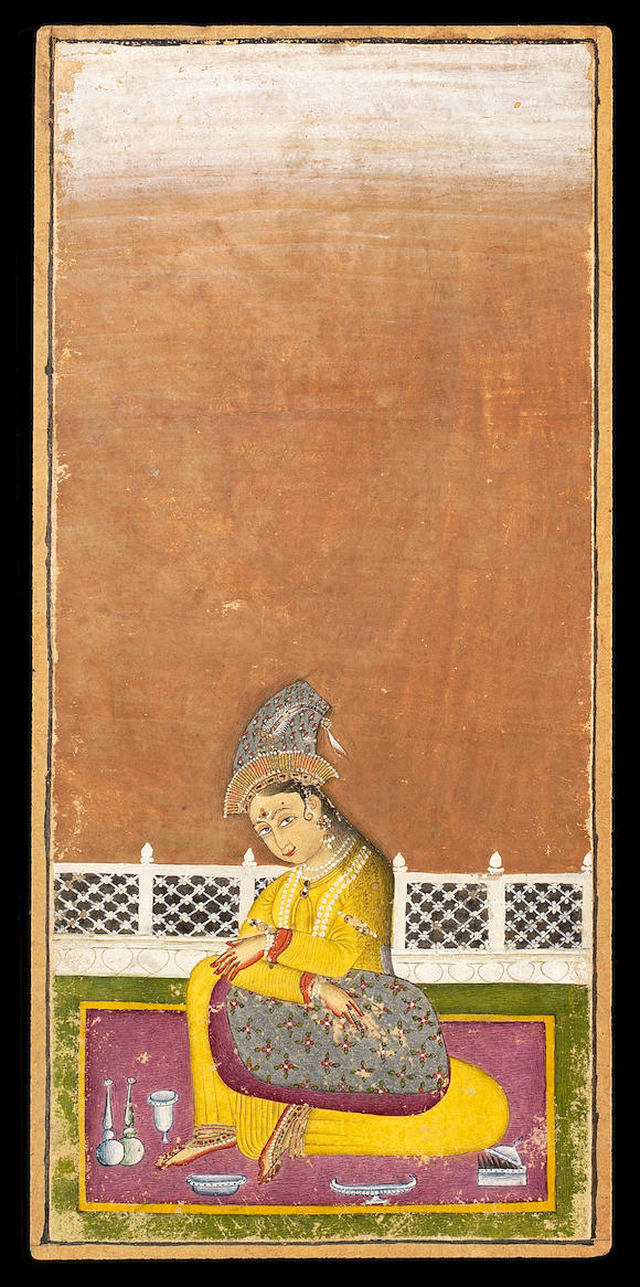 Bonhams A Maiden Seated With Vessels On A Palace Terrace Bikaner Late 18th Century
