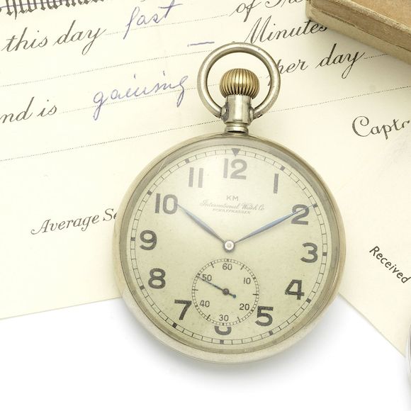 Bonhams IWC. A rare stainless steel keyless wind pocket watch with