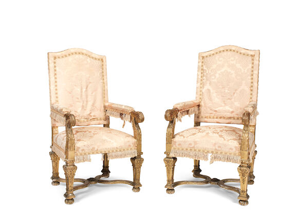 Bonhams : A pair of French 19th century giltwood fauteuils in the Louis ...