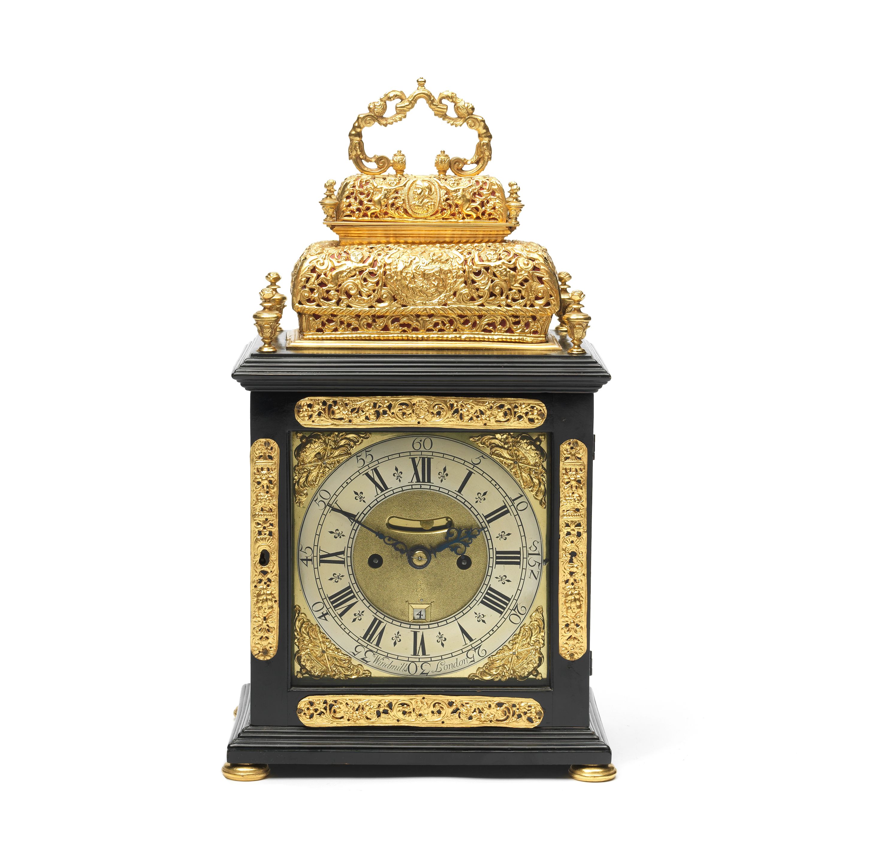 Bonhams : An early 18th century double basket top table clock with pull ...