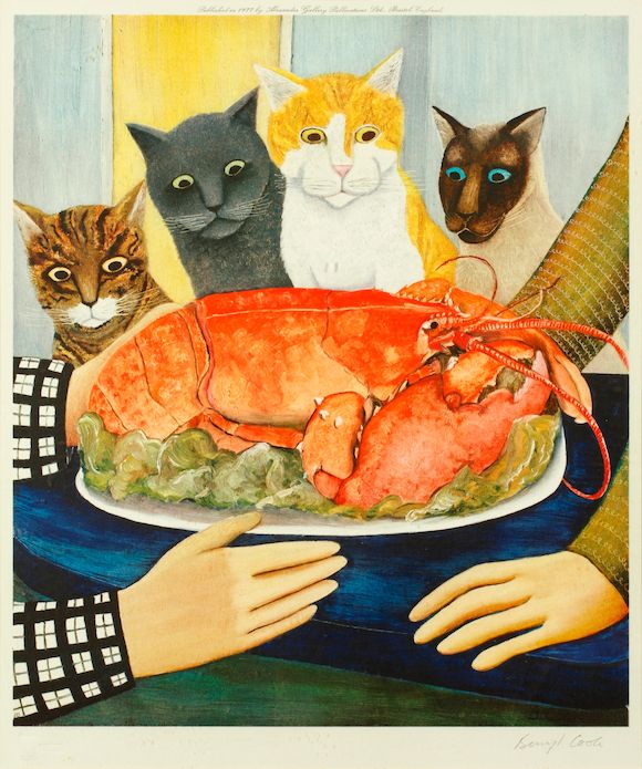 Bonhams : Beryl Cook (British, 1926-2008) Four Hungry Cats (I)