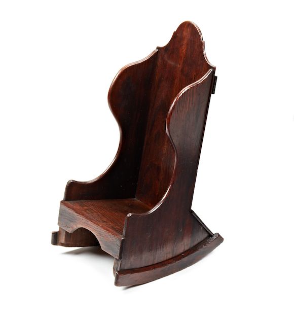 Bonhams : A 19th century pine child's boarded winged rocking armchair ...