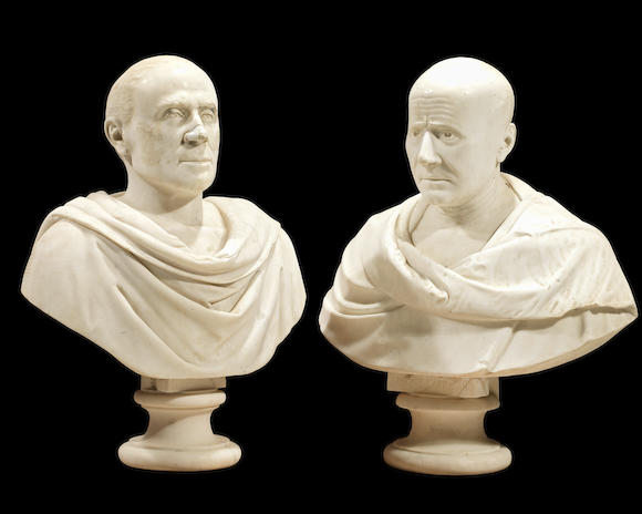 Bonhams : Two Italian 19th century carved white marble busts of Roman ...