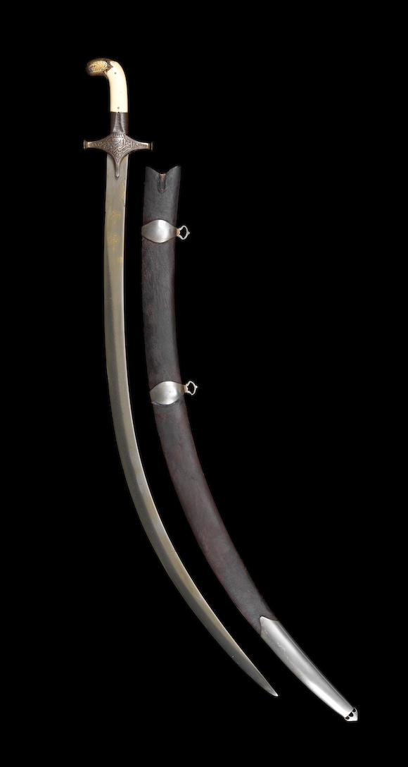 Bonhams A Fine Late Safavid Ivory Hilted Watered Steel Sword Shamshir By Mohammad Kazem