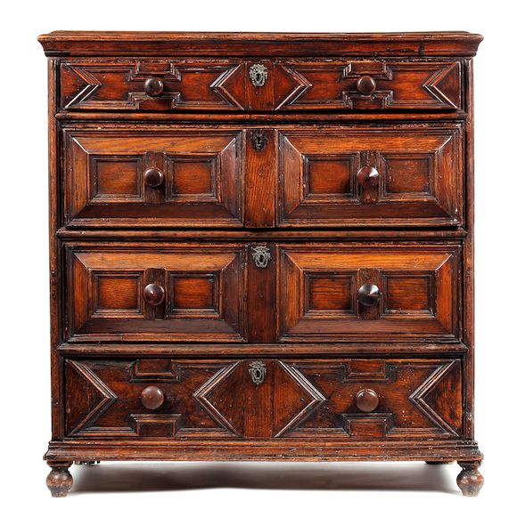 Bonhams An oak geometric chest of drawers, English Extensively