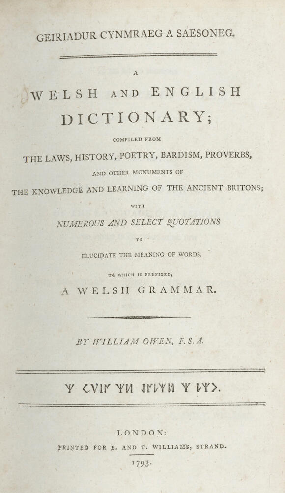 Bonhams WELSH and SCOTTISH DICTIONARIES PUGHE (WILLIAM OWEN