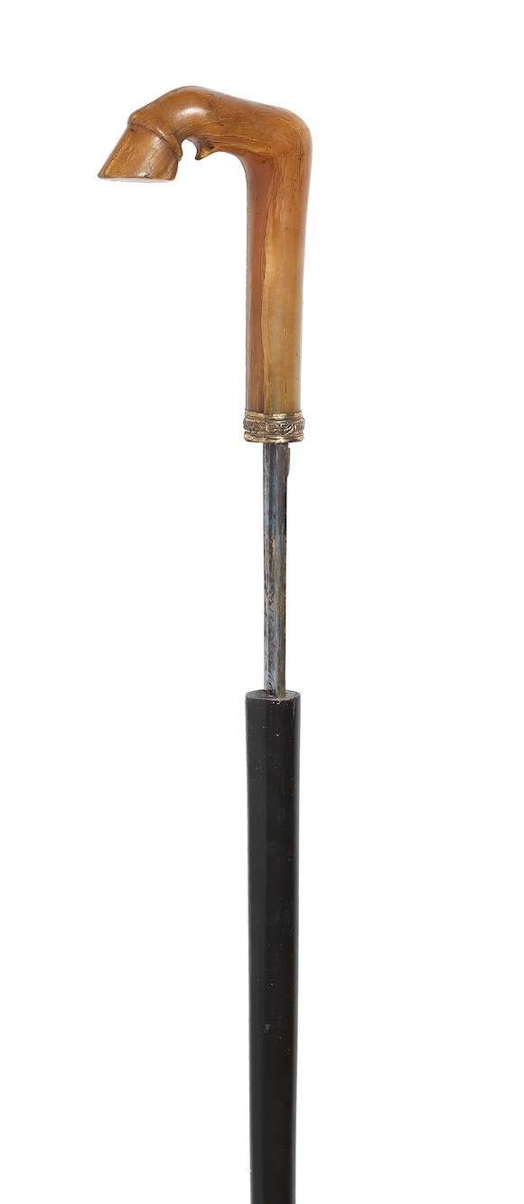 Bonhams : A Victorian/Edwardian horn mounted 'sword' gadget walking ...