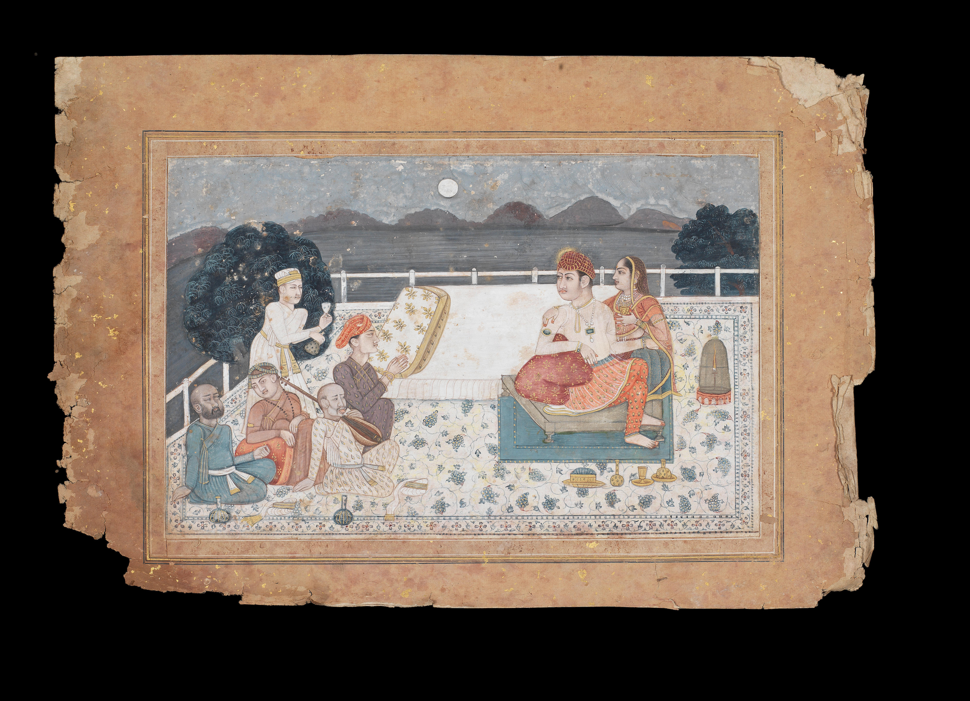 Bonhams Prince Bidar Bakht Seated On A Terrace With His Mistress And Musicians Deccan 18th