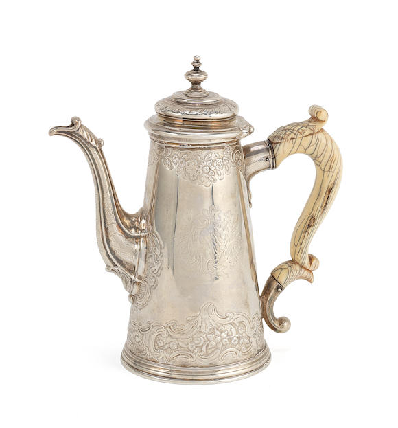 Bonhams : A George I silver coffee pot by Peter Archambo, London 1738