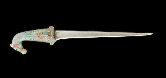 Bonhams : A Mughal style paste-set jade hilted horse head Dagger India ...